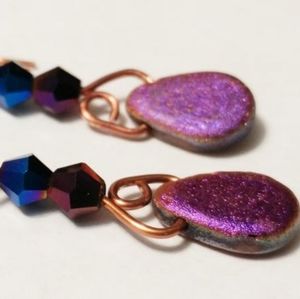 Handmade Boho Purple Blue Copper Teardrop Earrings